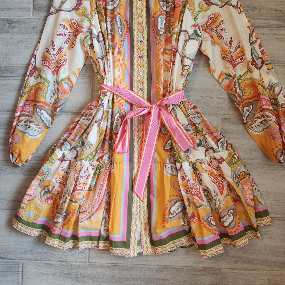 Antonio Melani Mini Dress 6 Petal Pink Ochre Scarf Cotton Voile Brynn New $230B - Picture 10 of 16
